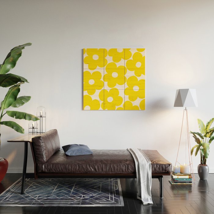Retro Neon Yellow Daisies #1 #decor #art #society6 Wood Wall Art Gallery Image 2