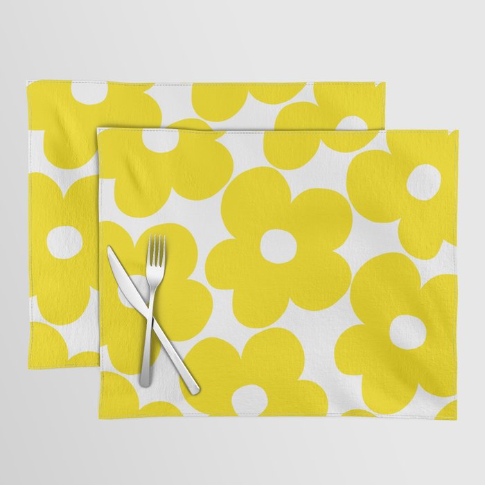 Retro Neon Yellow Daisies #1 #decor #art #society6 Placemat Gallery Image 1