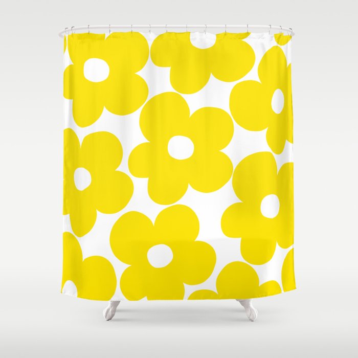 Retro Neon Yellow Daisies #1 #decor #art #society6 Shower Curtain Gallery Image 1