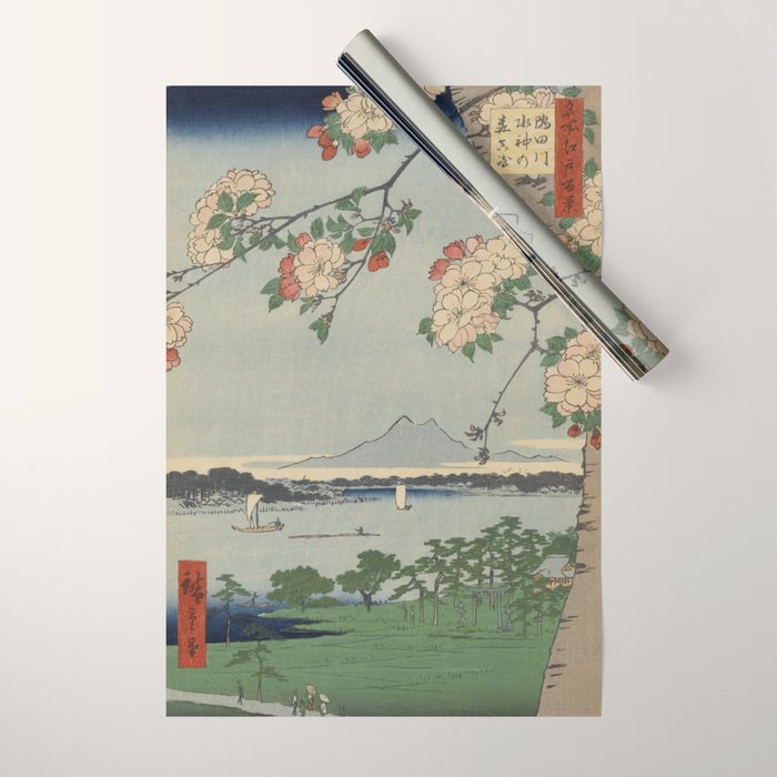 Cherry Blossoms on Spring River Ukiyo-e Japanese Art Wrapping Paper Gallery Image 1