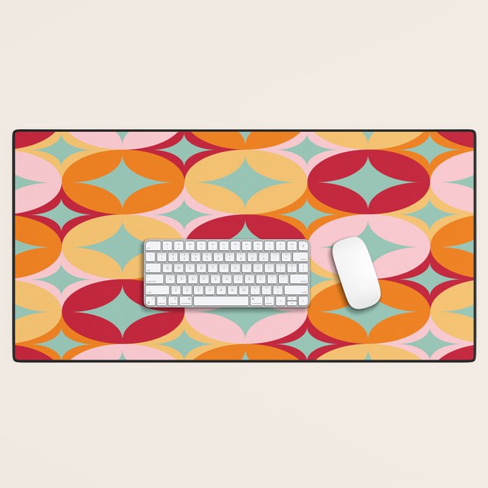 Merry and Bright, Christmas, Retro Art, Orange, Pink, Red, Yellow, Teal Desk Mat Gallery Image 1