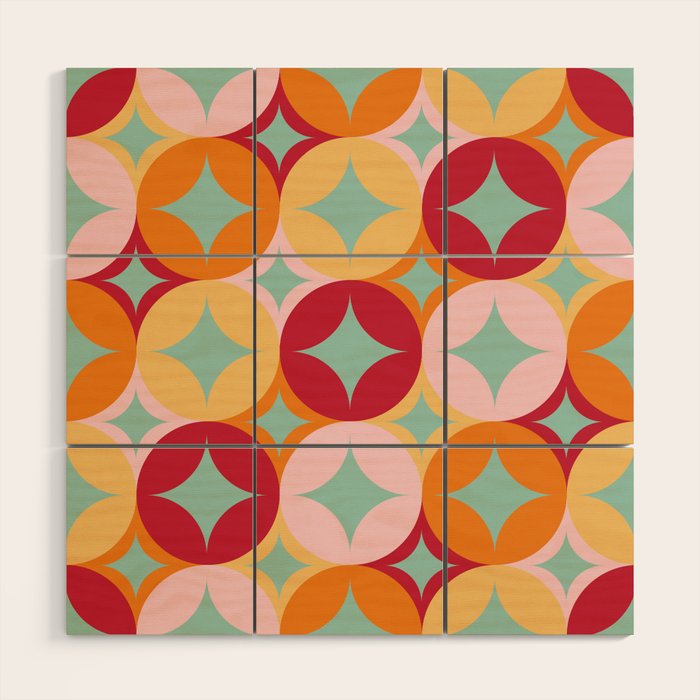 Merry and Bright, Christmas, Retro Art, Orange, Pink, Red, Yellow, Teal Wood Wall Art Gallery Image 1