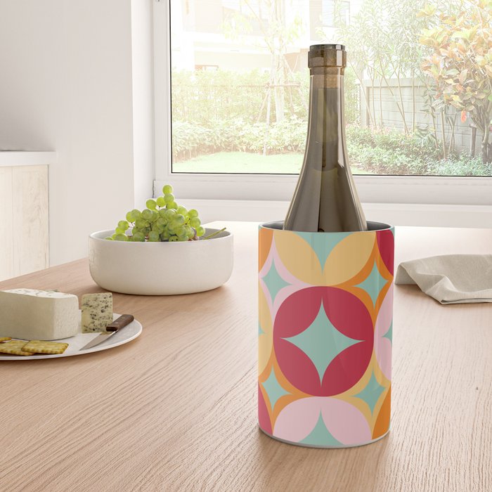Merry and Bright, Christmas, Retro Art, Orange, Pink, Red, Yellow, Teal Wine Chiller Gallery Image 4