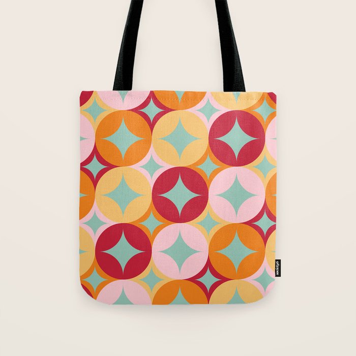 Merry and Bright, Christmas, Retro Art, Orange, Pink, Red, Yellow, Teal Tote Bag Gallery Image 1