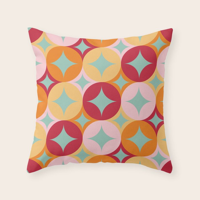 Merry and Bright, Christmas, Retro Art, Orange, Pink, Red, Yellow, Teal Throw Pillow Gallery Image 6