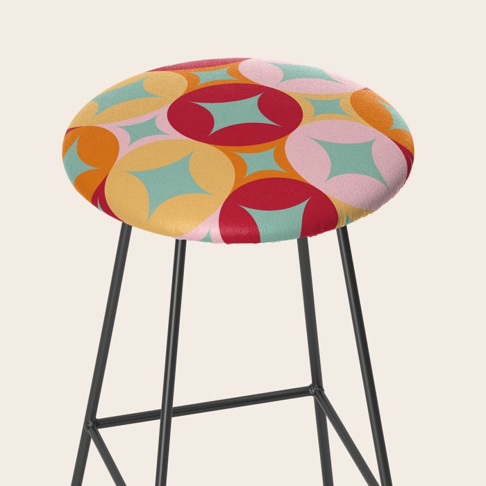 Merry and Bright, Christmas, Retro Art, Orange, Pink, Red, Yellow, Teal Stool Gallery Image 2