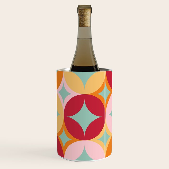 Merry and Bright, Christmas, Retro Art, Orange, Pink, Red, Yellow, Teal Wine Chiller Gallery Image 1