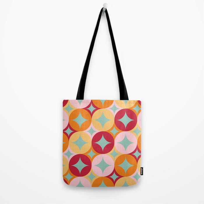 Merry and Bright, Christmas, Retro Art, Orange, Pink, Red, Yellow, Teal Tote Bag Gallery Image 2
