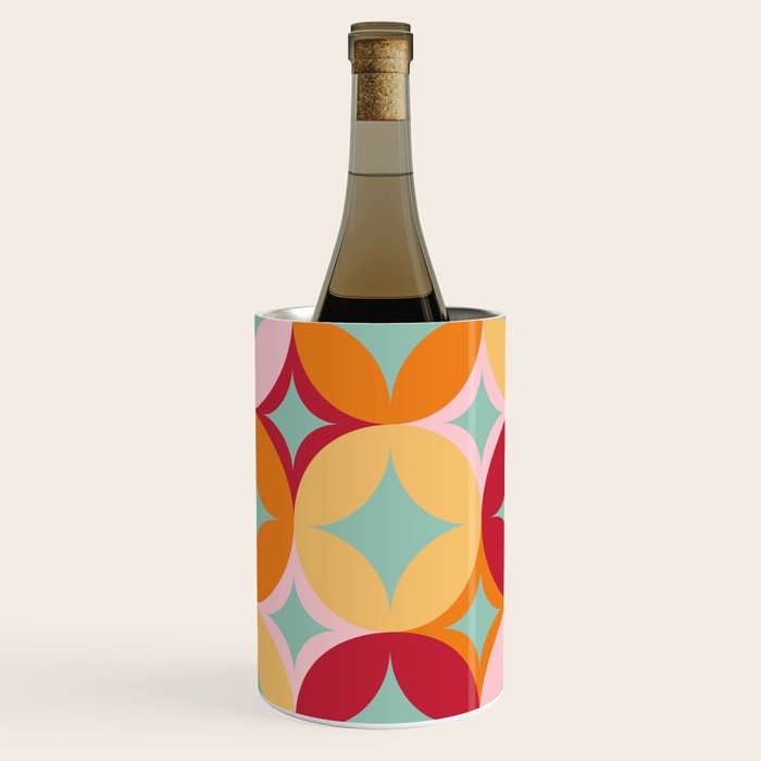 Merry and Bright, Christmas, Retro Art, Orange, Pink, Red, Yellow, Teal Wine Chiller Gallery Image 2
