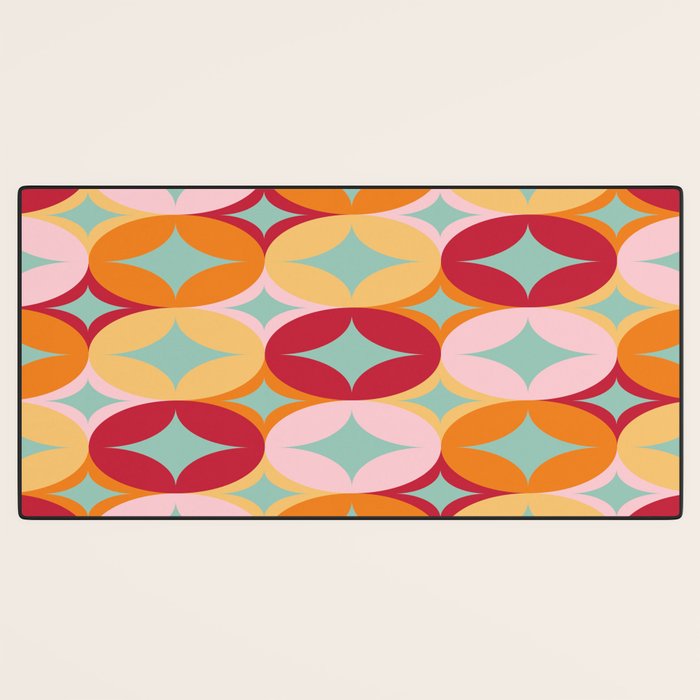 Merry and Bright, Christmas, Retro Art, Orange, Pink, Red, Yellow, Teal Desk Mat Gallery Image 3