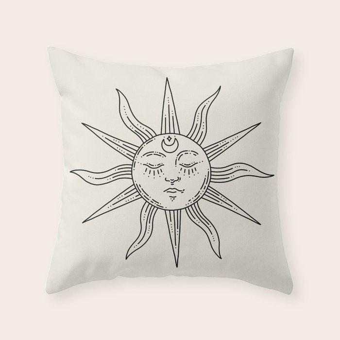 Boho Sun Drawing V Throw Pillow Gallery Image 6