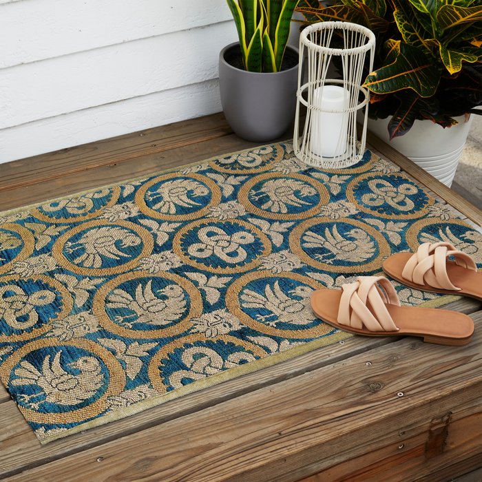 18th Century Spanish Textile Print Outdoor Rug Gallery Image 2