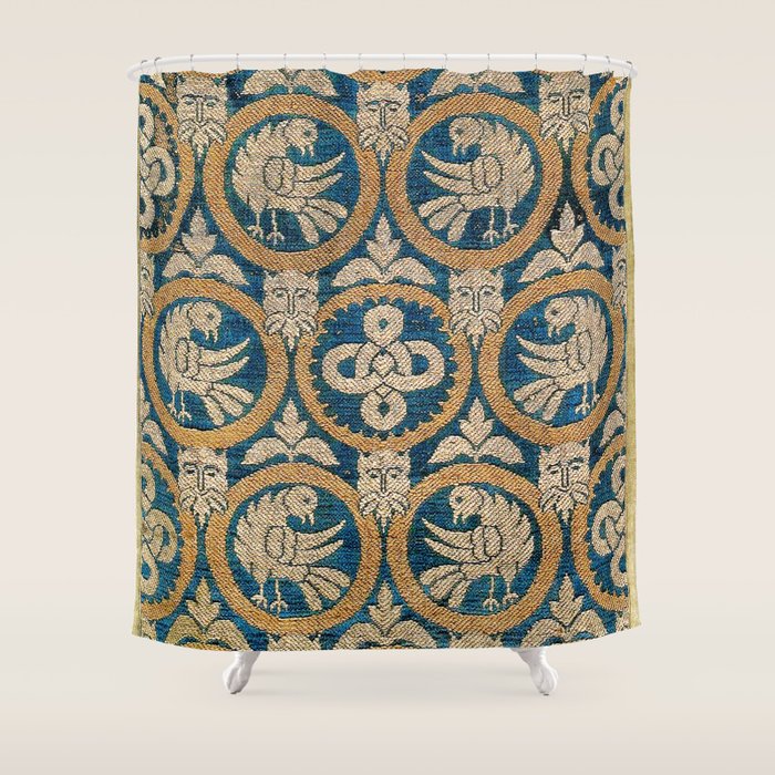 18th Century Spanish Textile Print Shower Curtain Gallery Image 1