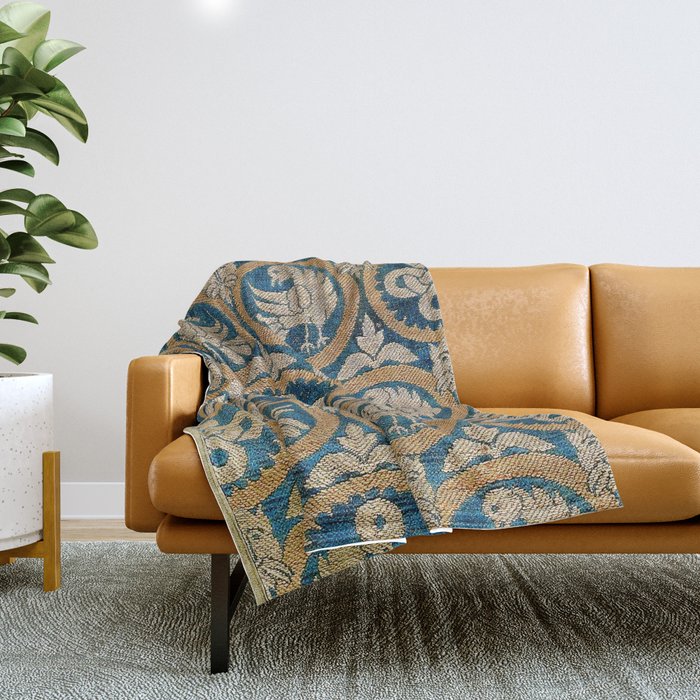 18th Century Spanish Textile Print Throw Blanket Gallery Image 1