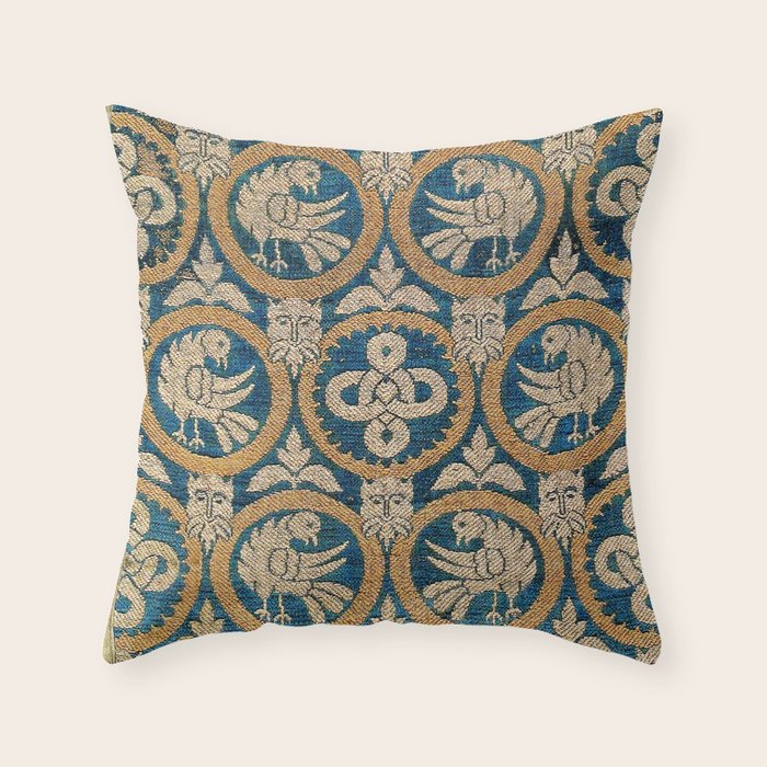 18th Century Spanish Textile Print Throw Pillow Gallery Image 1