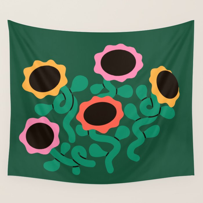 Colorful Abstract Sunflowers Wall Tapestry Gallery Image 4