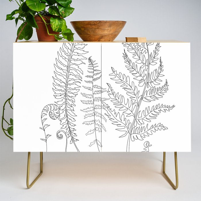 Minimal Line Art Fern Leaves Credenza Gallery Image 1