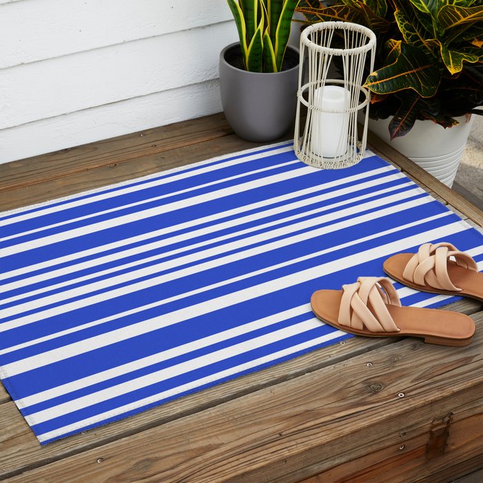  Classic Stripes XXXIV - Bright Blue Outdoor Rug Gallery Image 2