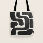 Black Ink Paint Brush Strokes Abstract Organic Pattern Mid Century Style Tote Bag Gallery Image 1