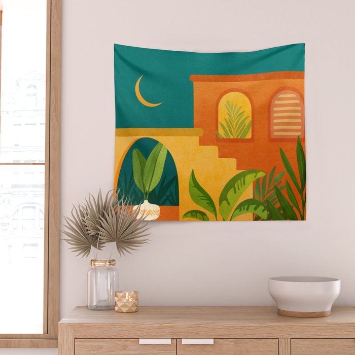 Moonlight Villa Colorful Landscape Wall Tapestry Gallery Image 2