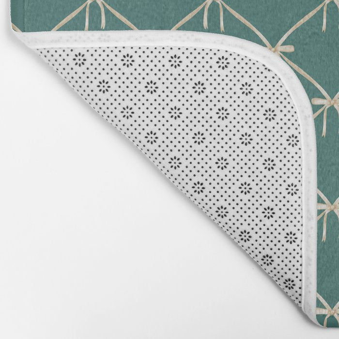 Bows & Ribbons Pattern XXXI Teal Green Bath Mat Gallery Image 2
