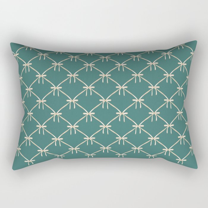 Bows & Ribbons Pattern XXXI Teal Green Rectangular Pillow Gallery Image 2