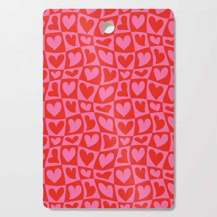 Red love heart checkered pattern Cutting Board Gallery Image 1