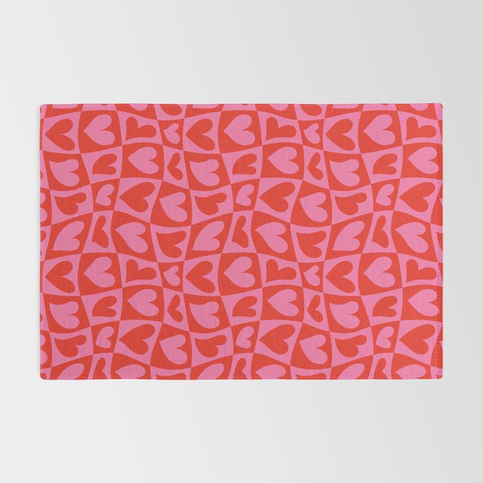 Red love heart checkered pattern Rug Gallery Image 2