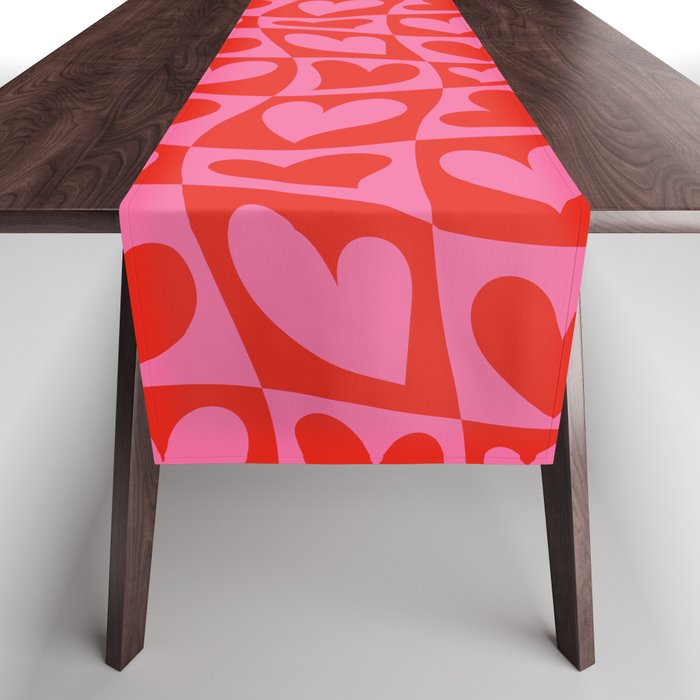 Red love heart checkered pattern Table Runner Gallery Image 1