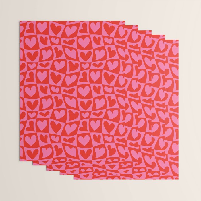 Red love heart checkered pattern Wrapping Paper Gallery Image 3