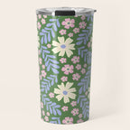 Whimsical Floral - Green, Blue, White and soft Pink Travel Mug Gallery Image 1