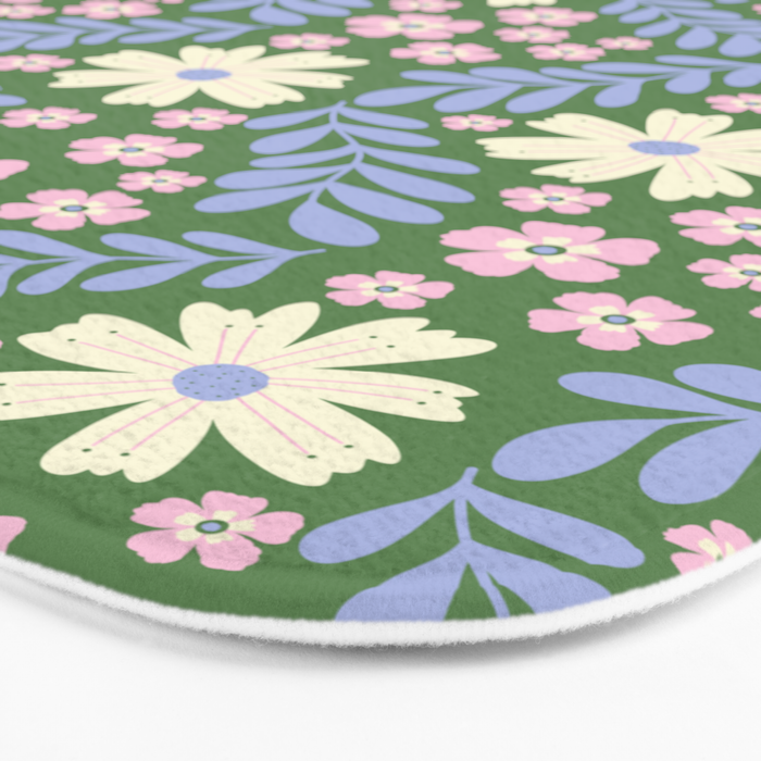 Whimsical Floral - Green, Blue, White and soft Pink Bath Mat Gallery Image 3
