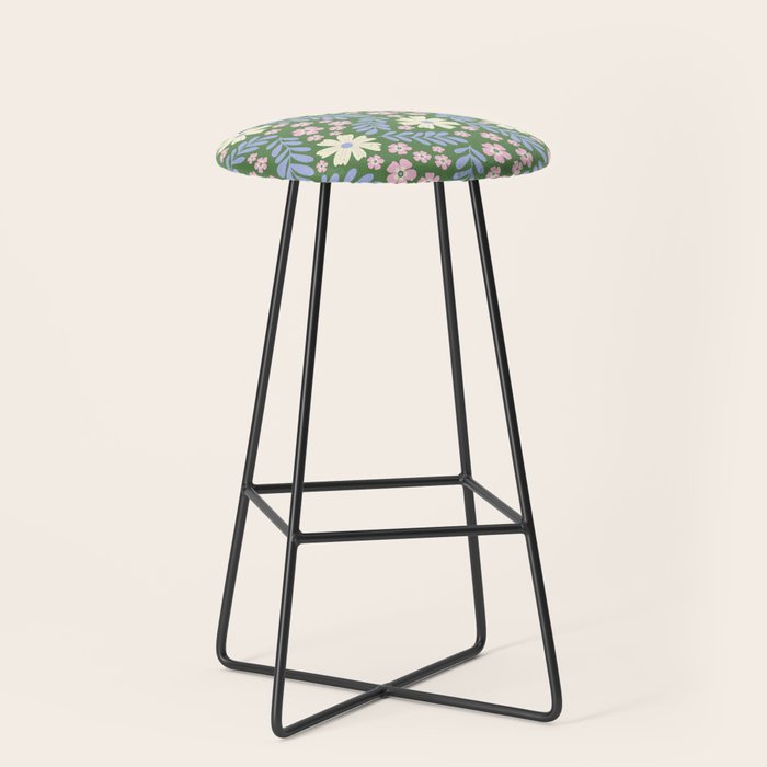 Whimsical Floral - Green, Blue, White and soft Pink Stool Gallery Image 1