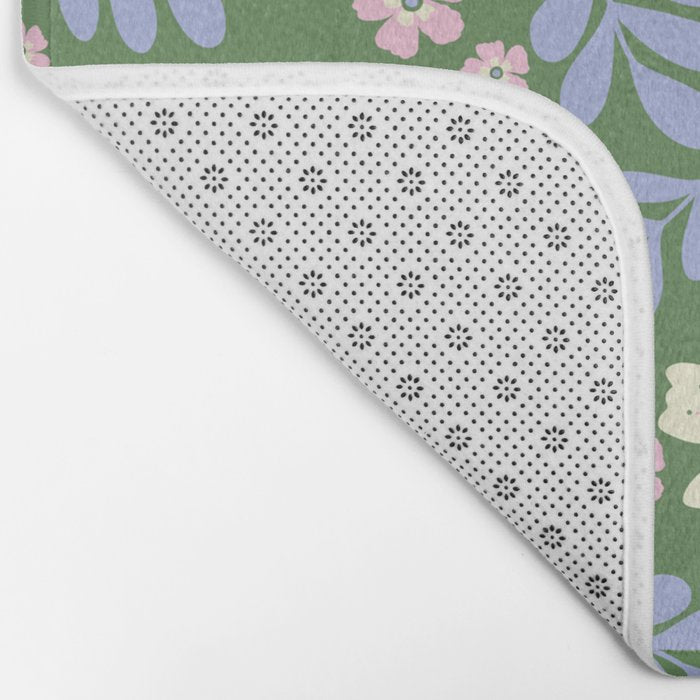 Whimsical Floral - Green, Blue, White and soft Pink Bath Mat Gallery Image 2