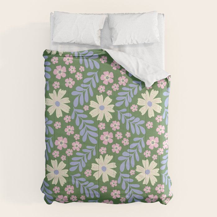 Whimsical Floral - Green, Blue, White and soft Pink Comforter Gallery Image 6