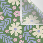 Whimsical Floral - Green, Blue, White and soft Pink Wall Tapestry Gallery Image 3