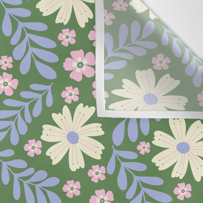 Whimsical Floral - Green, Blue, White and soft Pink Wall Tapestry Gallery Image 3