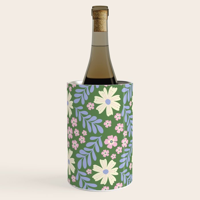 Whimsical Floral - Green, Blue, White and soft Pink Wine Chiller Gallery Image 2