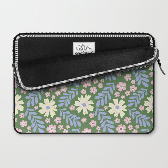 Whimsical Floral - Green, Blue, White and soft Pink Laptop Sleeve Gallery Image 2