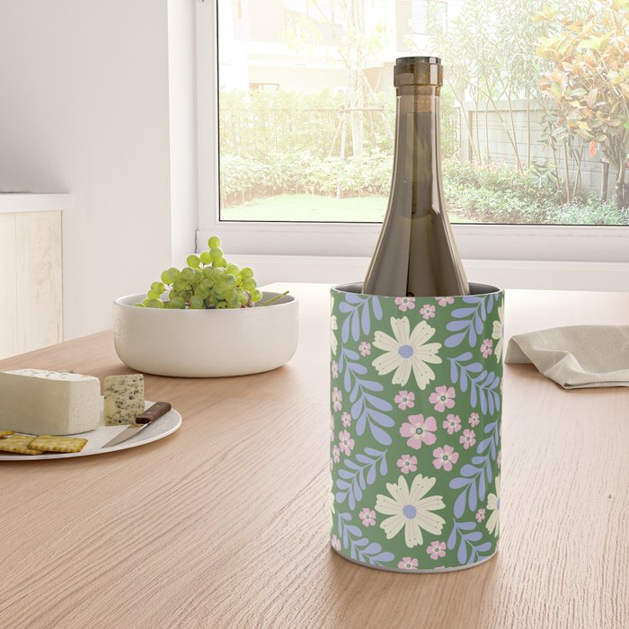 Whimsical Floral - Green, Blue, White and soft Pink Wine Chiller Gallery Image 4