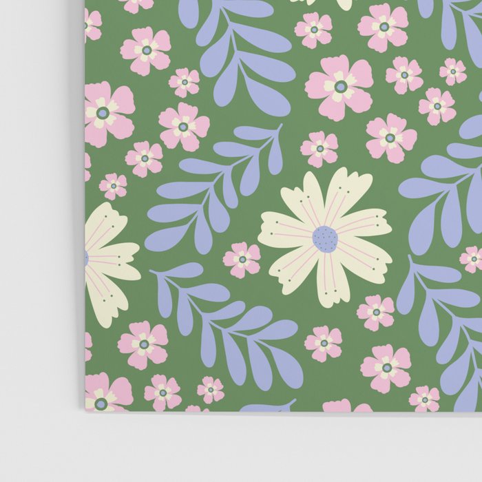 Whimsical Floral - Green, Blue, White and soft Pink Poster Gallery Image 3