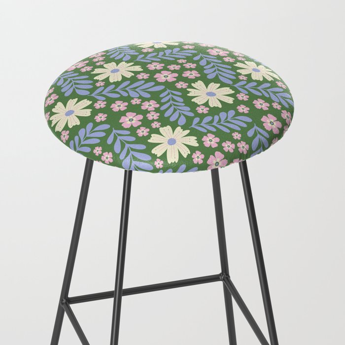 Whimsical Floral - Green, Blue, White and soft Pink Stool Gallery Image 2