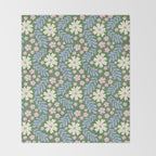 Whimsical Floral - Green, Blue, White and soft Pink Throw Blanket Gallery Image 2