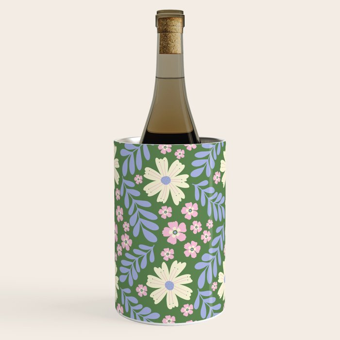Whimsical Floral - Green, Blue, White and soft Pink Wine Chiller Gallery Image 1
