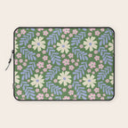 Whimsical Floral - Green, Blue, White and soft Pink Laptop Sleeve Gallery Image 1