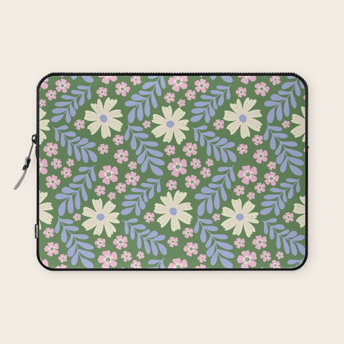 Whimsical Floral - Green, Blue, White and soft Pink Laptop Sleeve Gallery Image 1