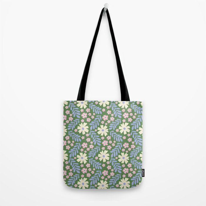 Whimsical Floral - Green, Blue, White and soft Pink Tote Bag Gallery Image 2