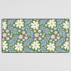 Whimsical Floral - Green, Blue, White and soft Pink Desk Mat Gallery Image 3