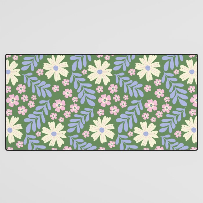 Whimsical Floral - Green, Blue, White and soft Pink Desk Mat Gallery Image 3
