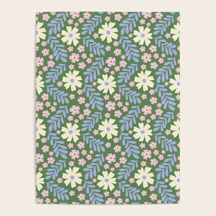 Whimsical Floral - Green, Blue, White and soft Pink Poster Gallery Image 4